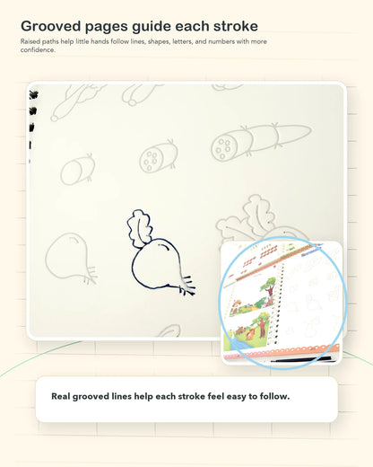 Grooved pages detail showing stroke paths for handwriting practice