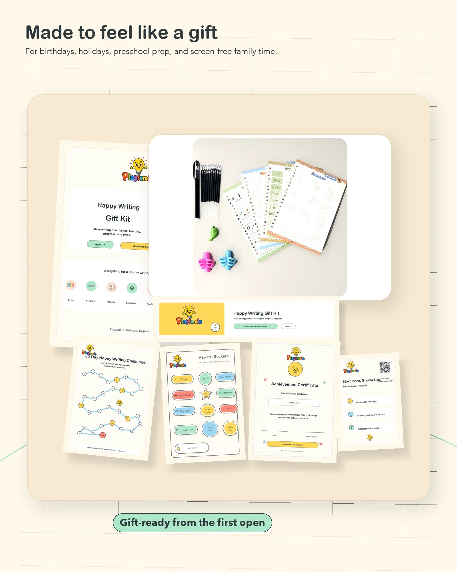 Gift-ready Playlumio pouch and kit presentation