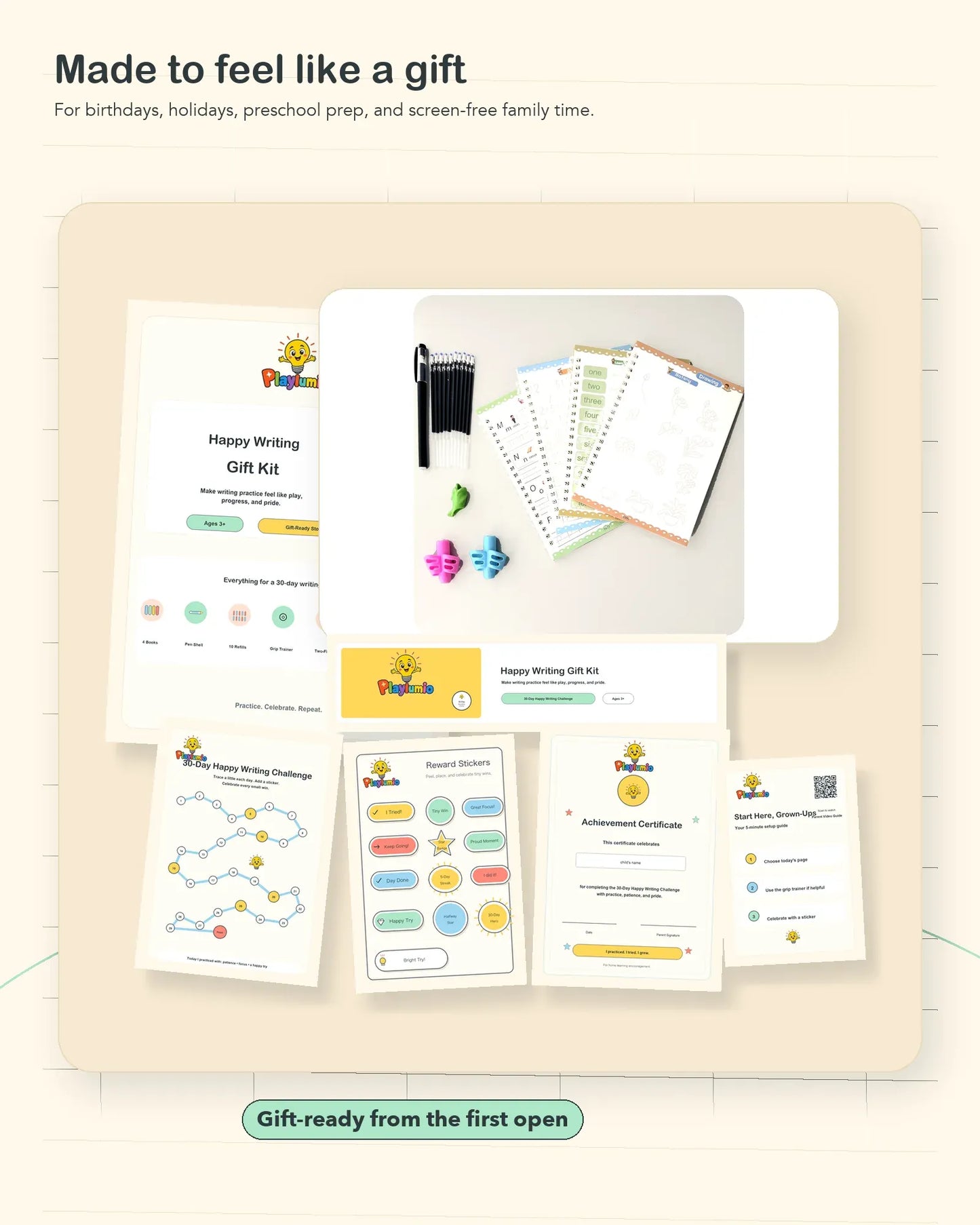 Gift-ready Playlumio pouch and kit presentation