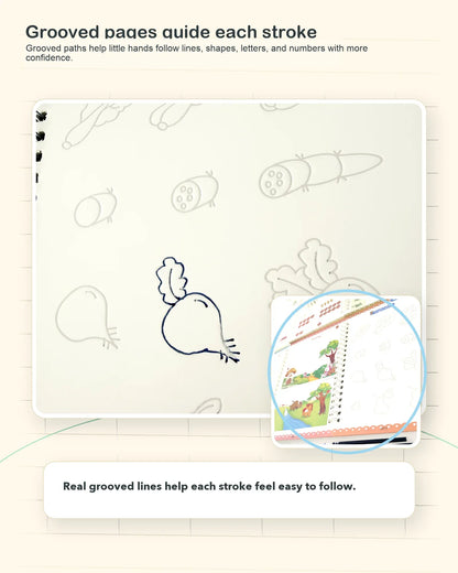 Grooved pages detail showing stroke paths for handwriting practice