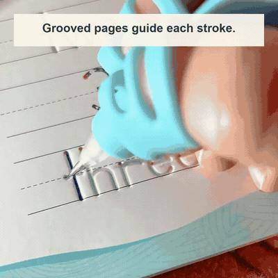 Animated close-up of a pen following a grooved handwriting path